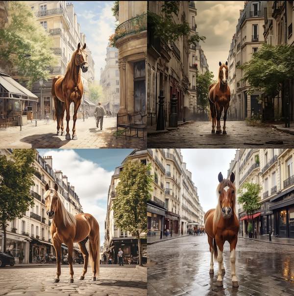 midjourney cheval dans la rue a paris