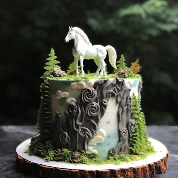 midjourney gateau foret et cheval