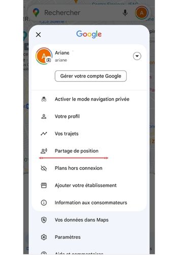 Google Location Sharing menu