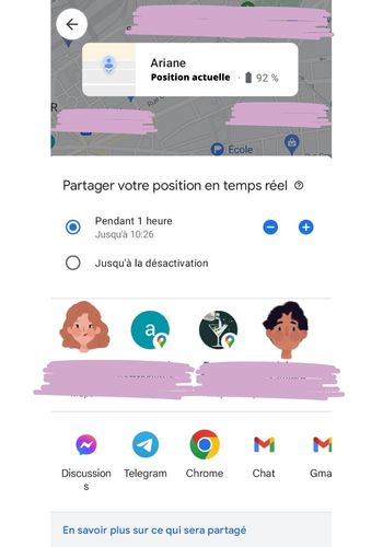 Ecran Google location Sharing