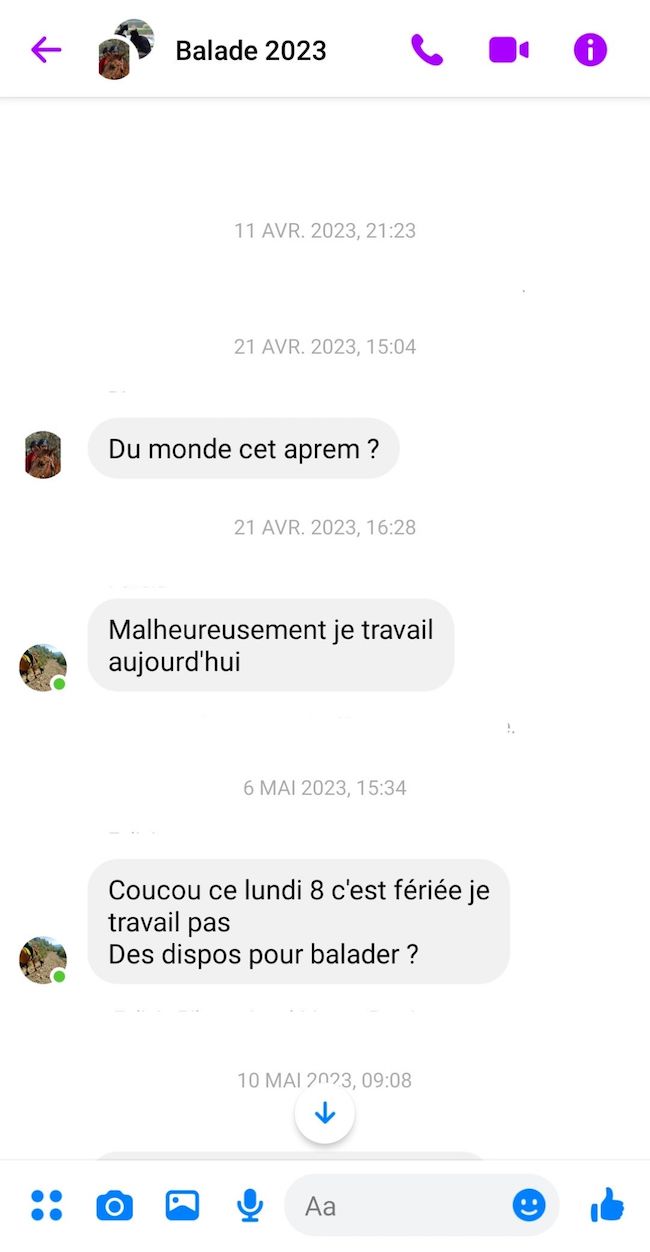 messenger pour organiser des balades a cheval