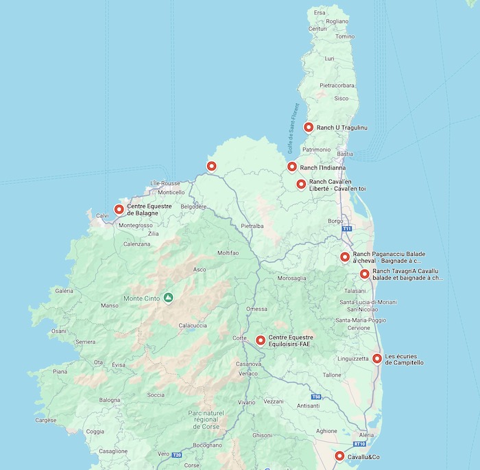 Carte promenade a cheval haute corse