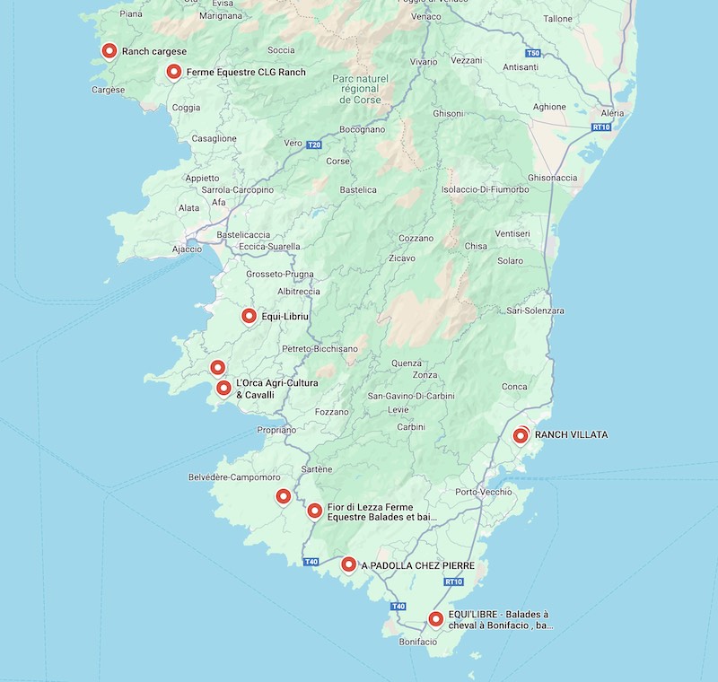 Carte balade a cheval corse du sud